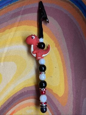 Hand Crafted Red Dinosaur Beaded clip